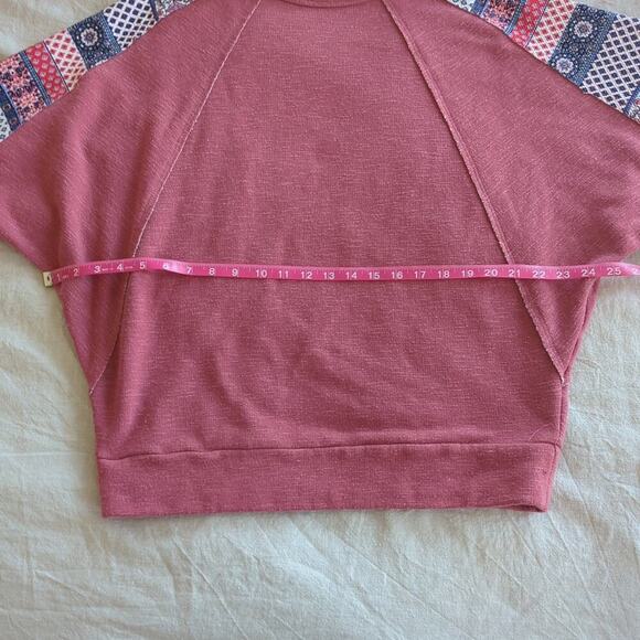 Raw Edge Red Patterned Boho Casual Dolman Sleeve Sweater Size S - Picture 3 of 7